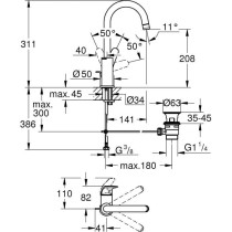 Mitigeur monocommande lavabo - GROHE Swift - 24330001 - Chromé - Taille L - Bec haut - Economie d'eau