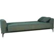 Canapé convertible 3 places - HENRY - Tissu vert foncé - 3 coussins - coffre de rangement - 234 x 85 x 84 cm