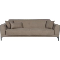 Canapé convertible 3 places - HENRY - Tissu marron - 3 coussins - coffre de rangement - 234 x 85 x 84 cm