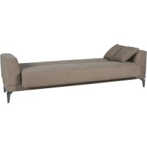 Canapé convertible 3 places - HENRY - Tissu marron - 3 coussins - coffre de rangement - 234 x 85 x 84 cm