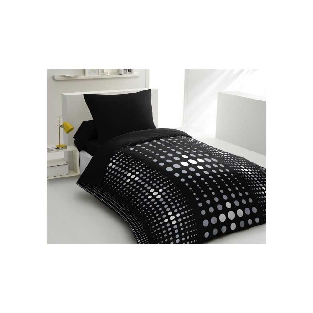 Parure de couette microfibre Steevy - 1 housse de couette 140x200 cm + 1 taie 63x63 cm - Noir - HOME LINGE PASSION