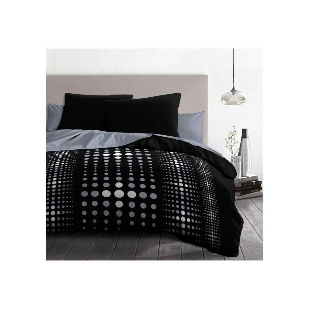 Parure de couette microfibre Steevy - 1 housse de couette 240x260 cm + 2 taies 63x63 cm - Noir - HOME LINGE PASSION