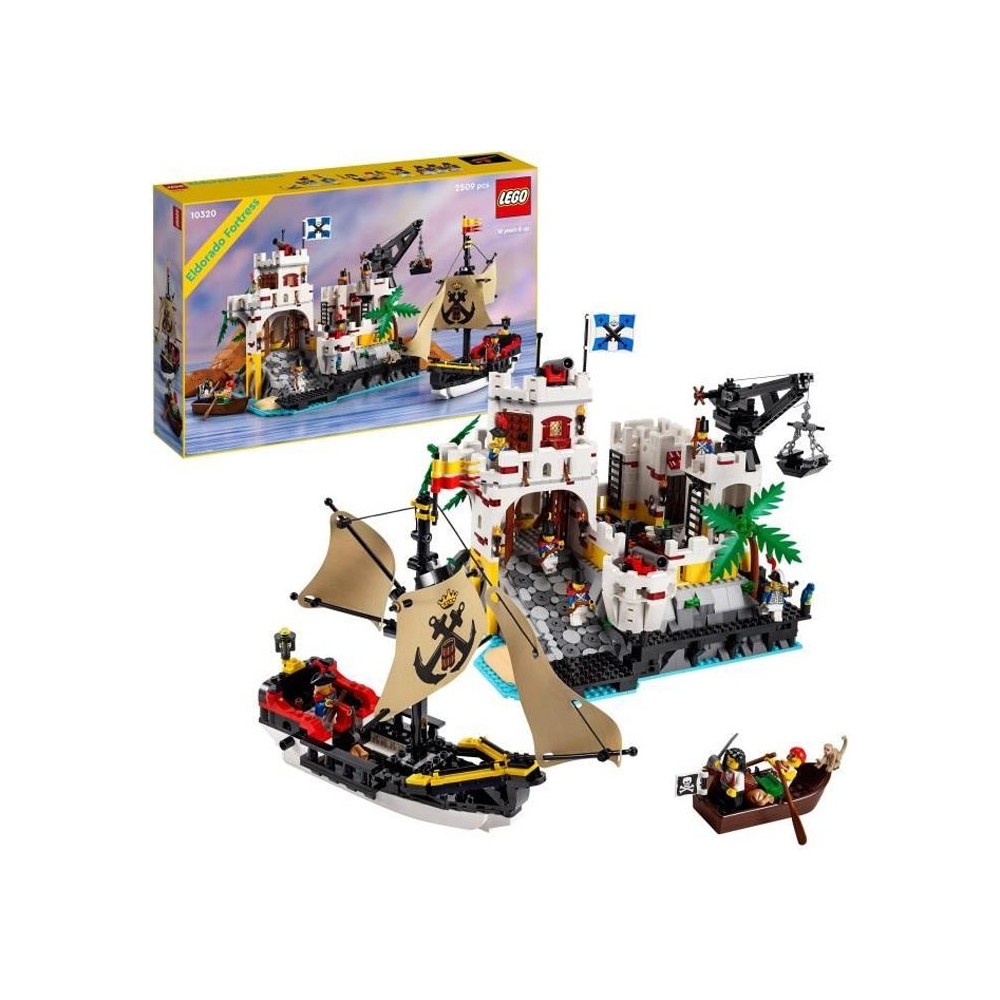 LEGO 10320 Icons La Forteresse de l'Eldorado, Kit de Maquette pour Adultes avec Bateau Pirate et 8 Minifigurines