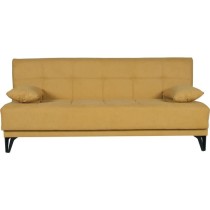 Banquette convertible 3 places - LIMRA - Tissu moutarde - 2 coussins - Coffre de rangement - 190 x 87 x 87 cm