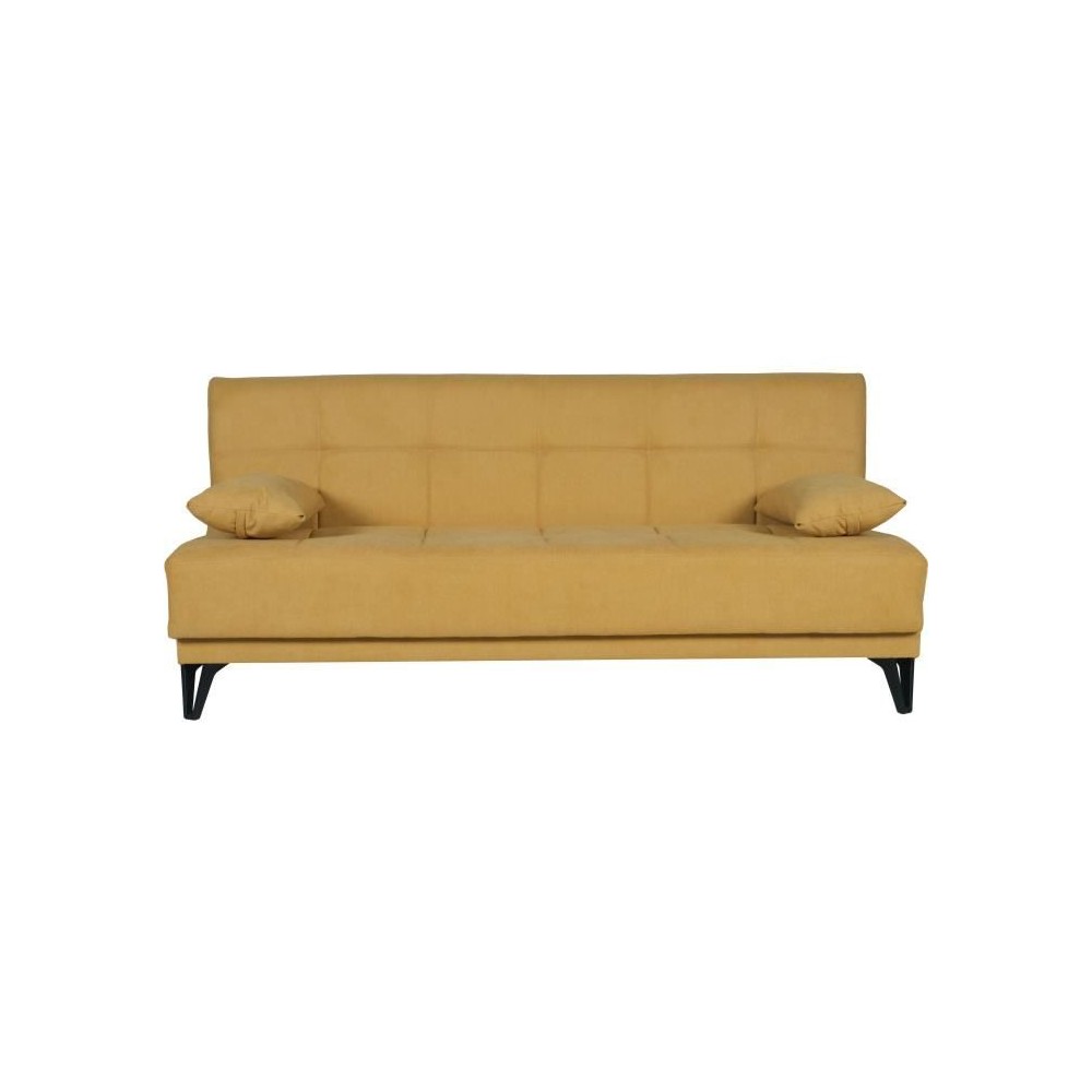 Banquette convertible 3 places - LIMRA - Tissu moutarde - 2 coussins - Coffre de rangement - 190 x 87 x 87 cm