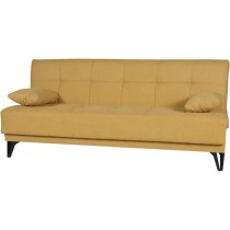 Banquette convertible 3 places - LIMRA - Tissu moutarde - 2 coussins - Coffre de rangement - 190 x 87 x 87 cm