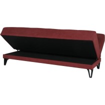 Banquette convertible 3 places - LIMRA - Tissu rouge - 2 coussins - Coffre de rangement - 190 x 87 x 87 cm