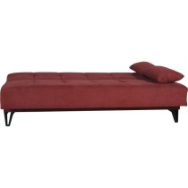 Banquette convertible 3 places - LIMRA - Tissu rouge - 2 coussins - Coffre de rangement - 190 x 87 x 87 cm