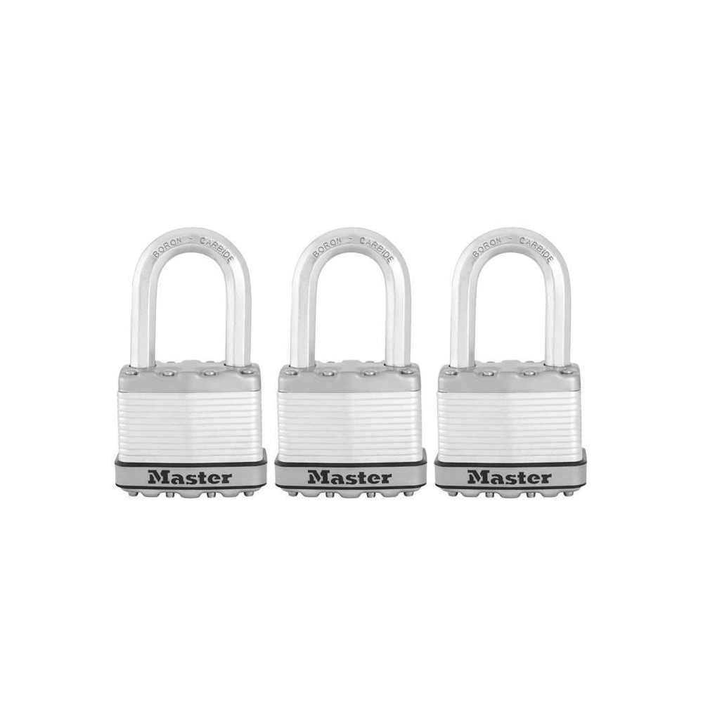 Lot de 3 Cadenas a clés MASTER LOCK M5EURTRILF - Tres Haute Sécurité - Acier Laminé - Anse M