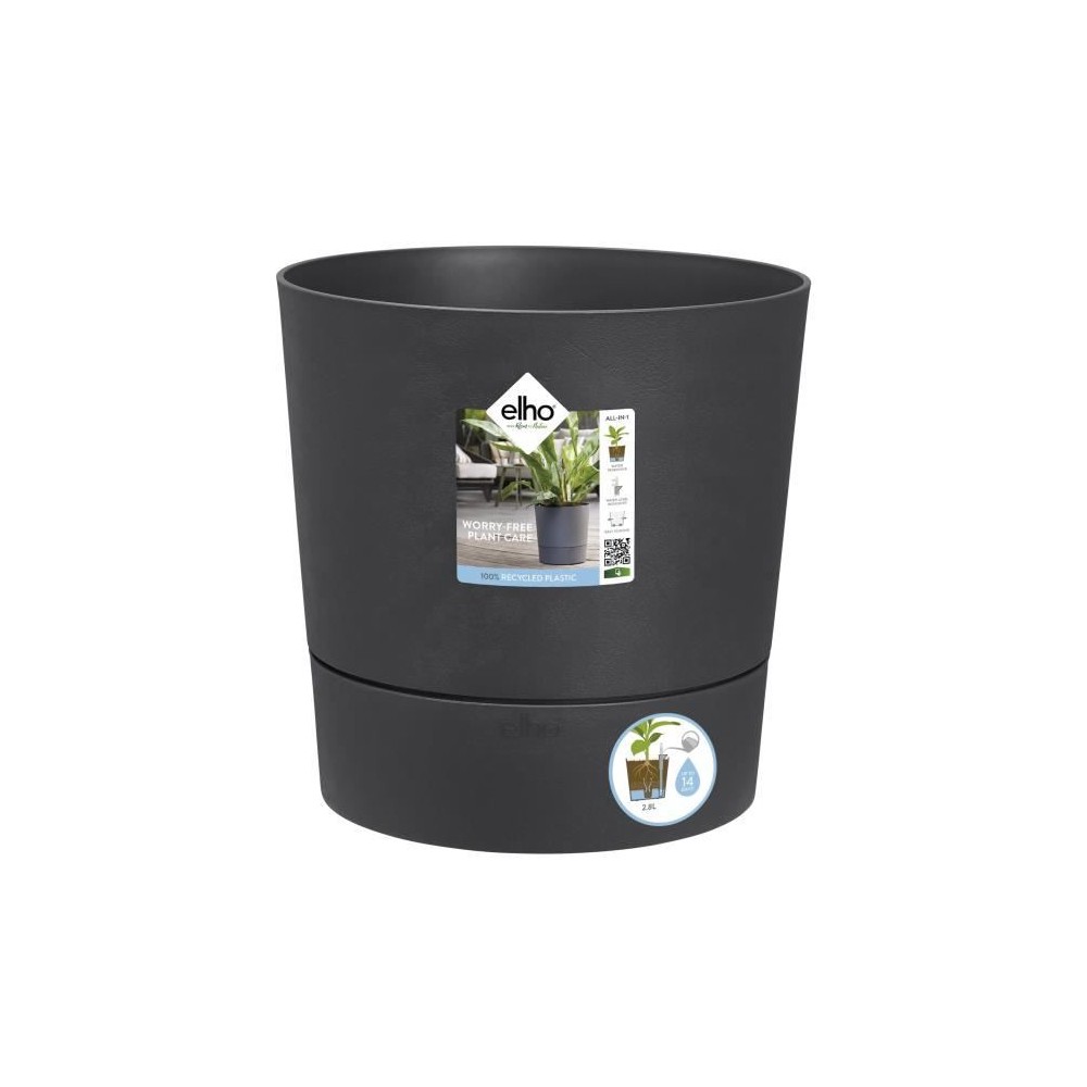 Pot de fleur Elho Plastique Carré Greensense Aqua Care Gris Charbon 2