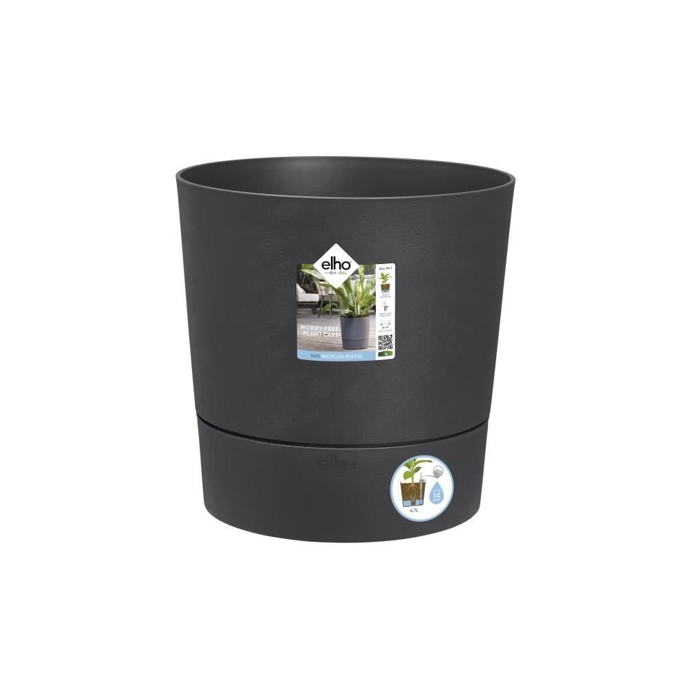 Pot de fleur Elho Plastique Rond Greensense Aqua Care Gris Charbon Ø