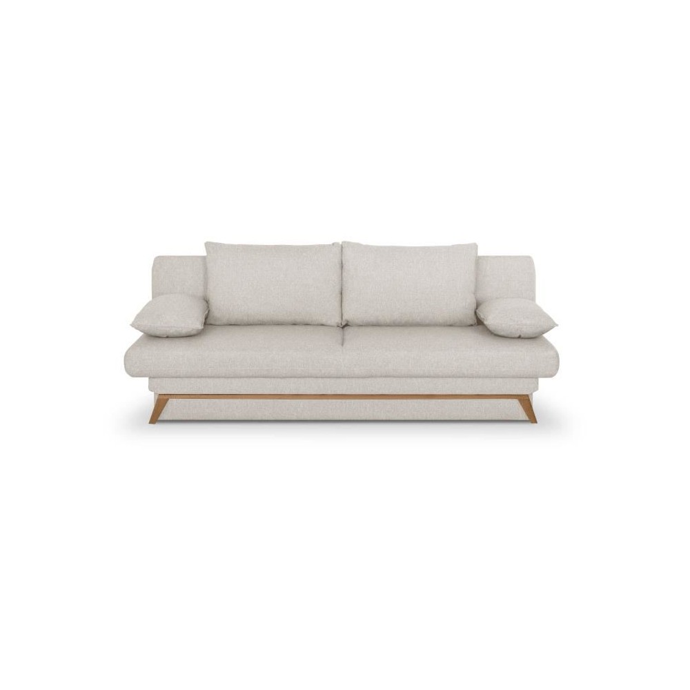 Banquette convertible - 3 places - NAOTO - Tissu beige - Coffre de rangement - 202 x 98 x 98 cm