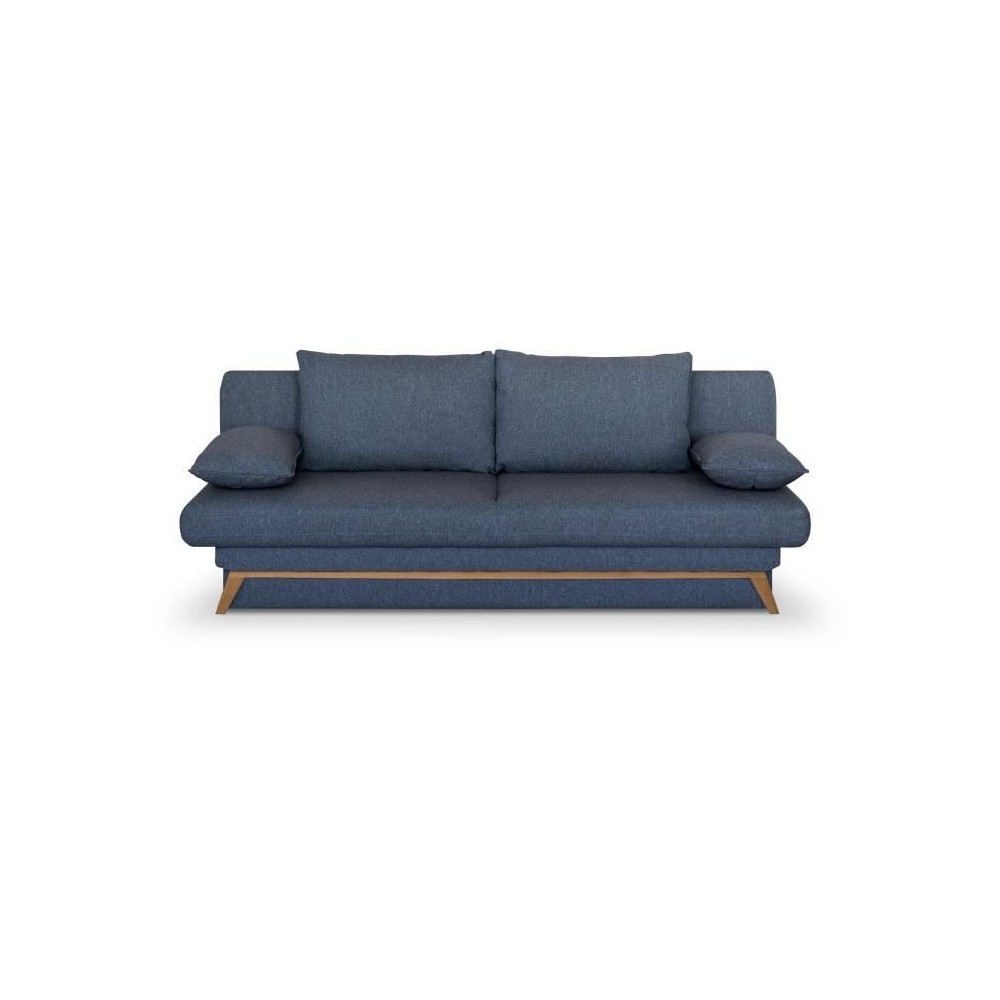 Banquette convertible - 3 places - NAOTO - Tissu bleu foncé - Coffre de rangement - 202 x 98 x 98 cm