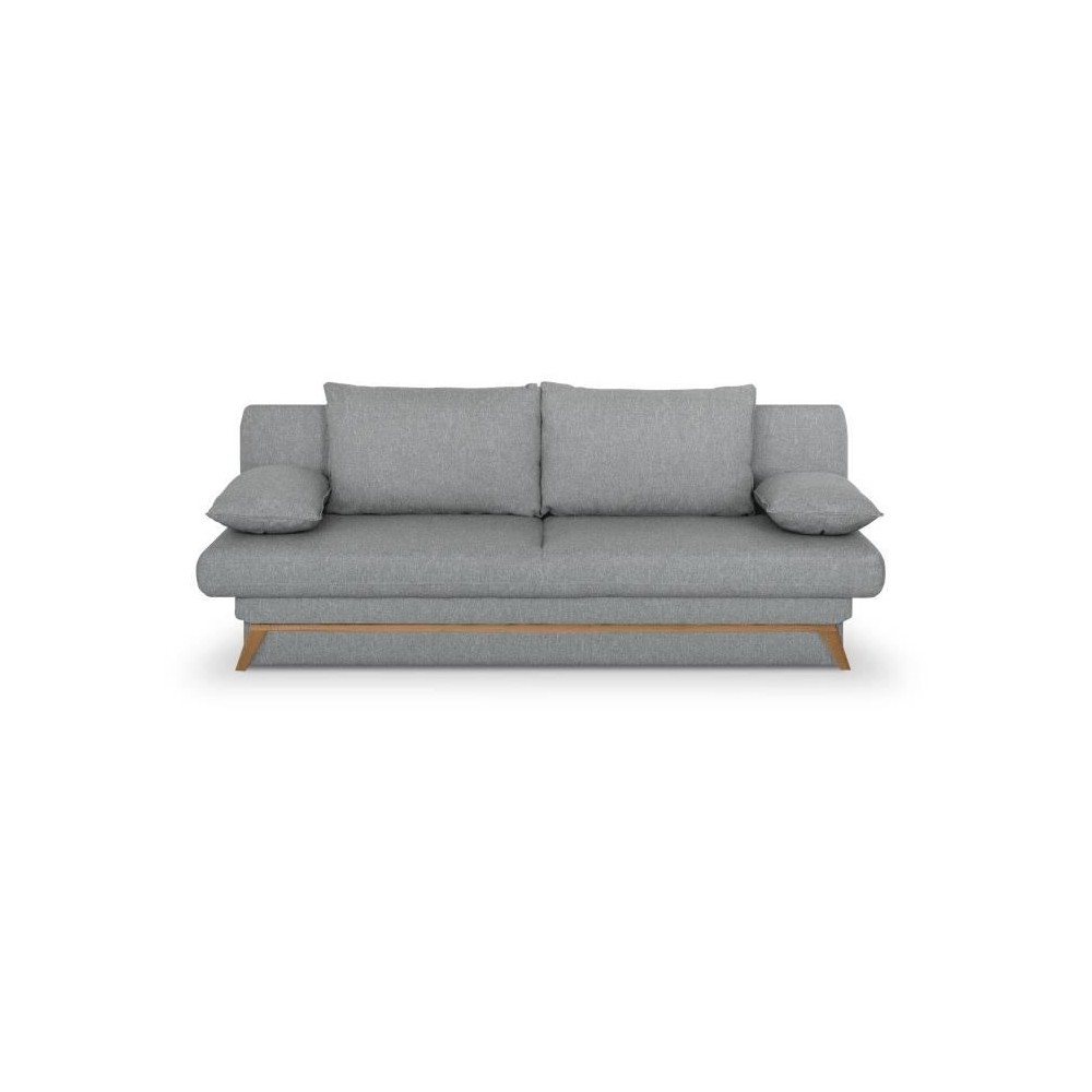 Banquette convertible - 3 places - NAOTO - Tissu gris clair - Coffre de rangement - 202 x 98 x 98 cm