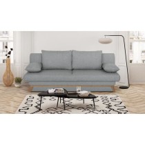 Banquette convertible - 3 places - NAOTO - Tissu gris clair - Coffre de rangement - 202 x 98 x 98 cm