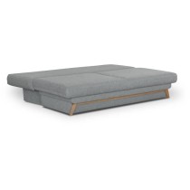 Banquette convertible - 3 places - NAOTO - Tissu gris clair - Coffre de rangement - 202 x 98 x 98 cm