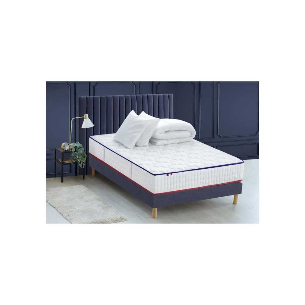 CONFORT DESIGN Pack complet Matelas 700 Ressorts + Sommier Bleu denim