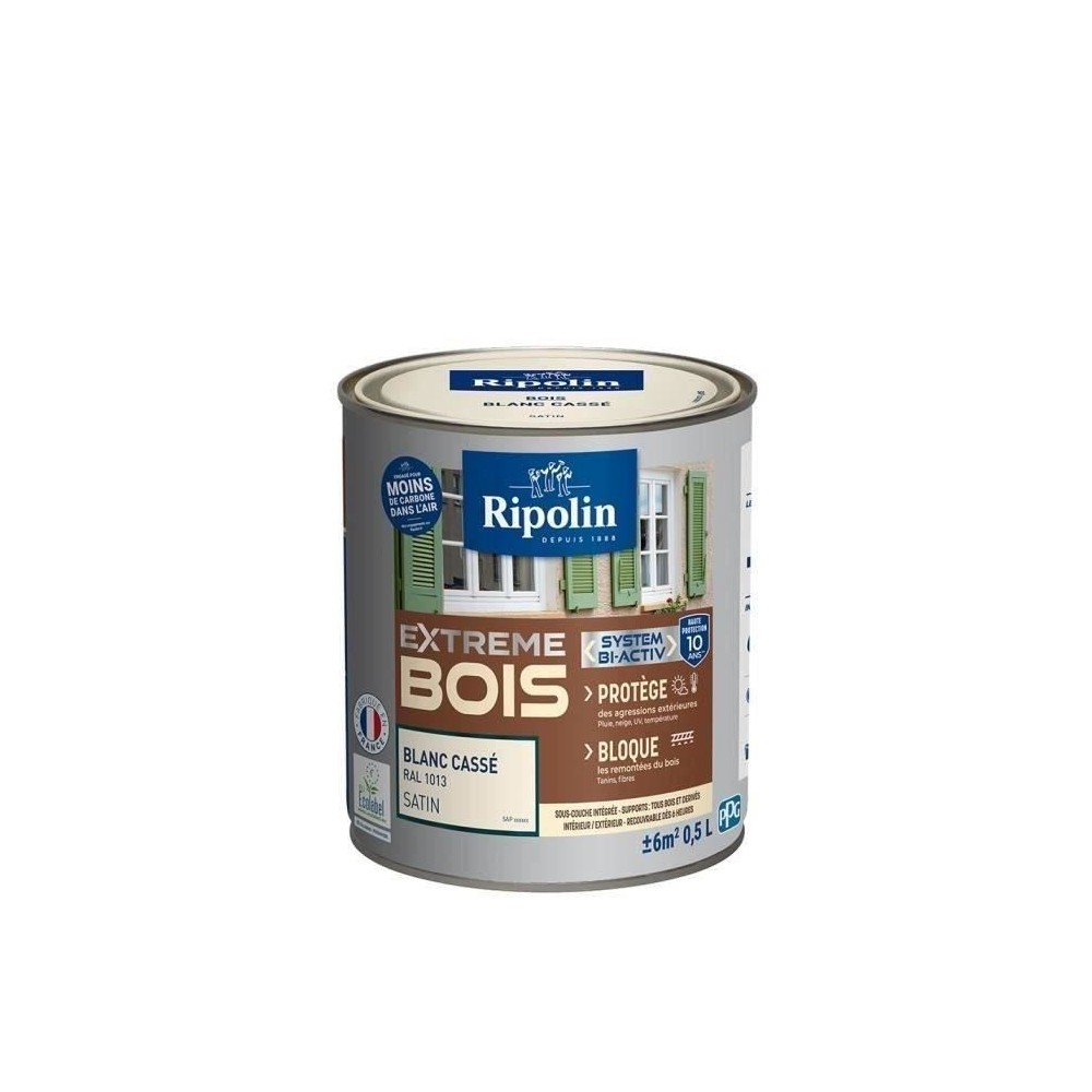 RIPOLIN Peinture Bois Satin Haute Protection 10 ans qui Protege et Magnifie vos Bois - Blanc cassé