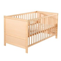 Lit Bébé Évolutif 70x140 - ROBA - Réglable en Hauteur - 3 Barreaux Amovibles - Coins de Transformation Inclus - Bois Naturel