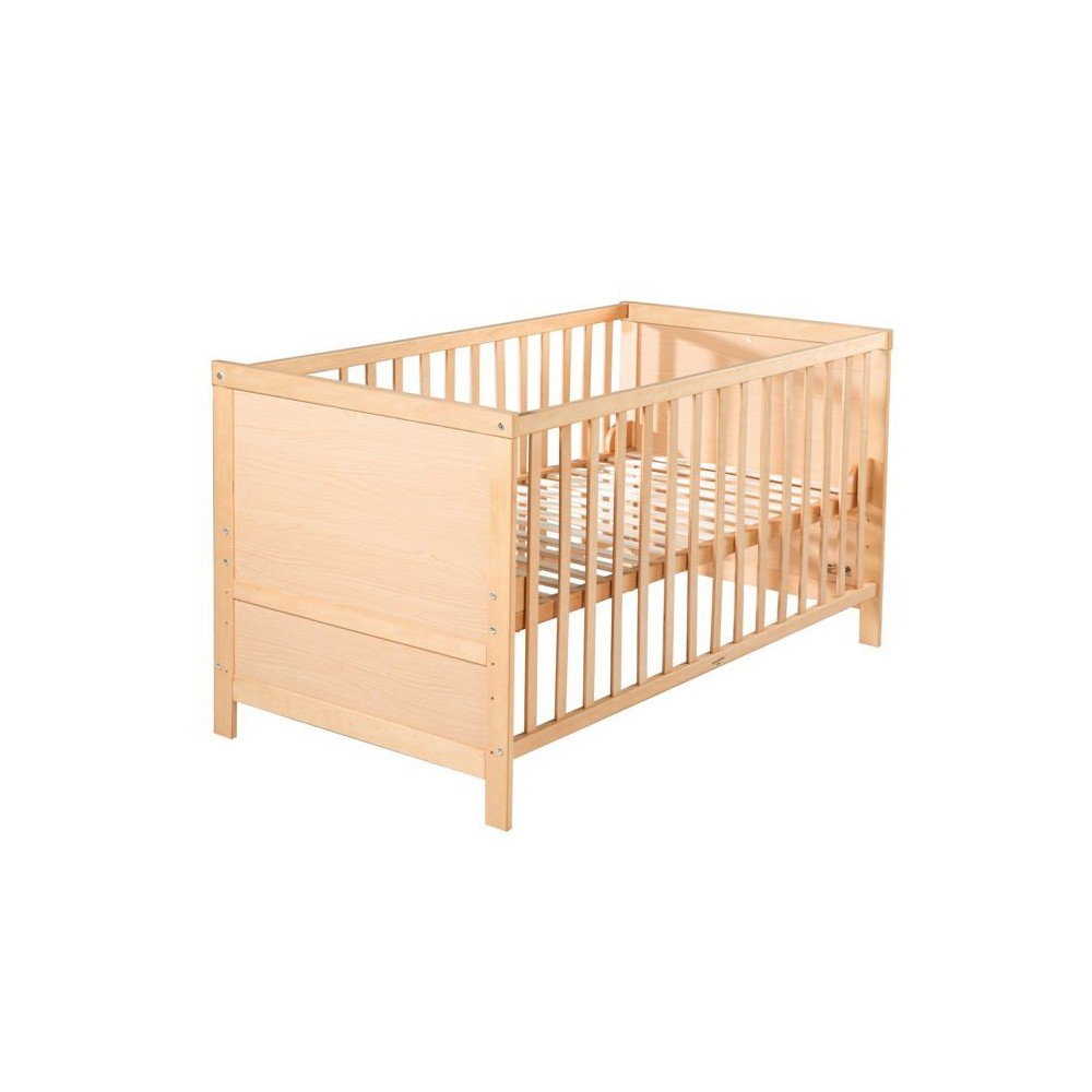 Lit Bébé Évolutif 70x140 - ROBA - Réglable en Hauteur - 3 Barreaux Amovibles - Coins de Transformation Inclus - Bois Naturel