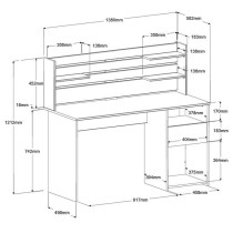 Bureau avec réhausse ESCALE - Décor chene - L 138 x P 60 x H 120 cm