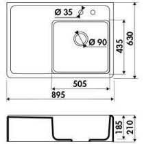 Evier Timbre d'Office a poser - Granit - 1 Bac 1 Egouttoir - 895x630 -