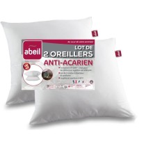 Lot de 2 oreillers anti-acariens - 60 x 60 cm - 100% coton traité Bio