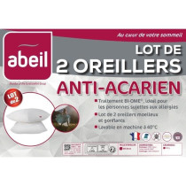 Lot de 2 oreillers anti-acariens - 60 x 60 cm - 100% coton traité Bio