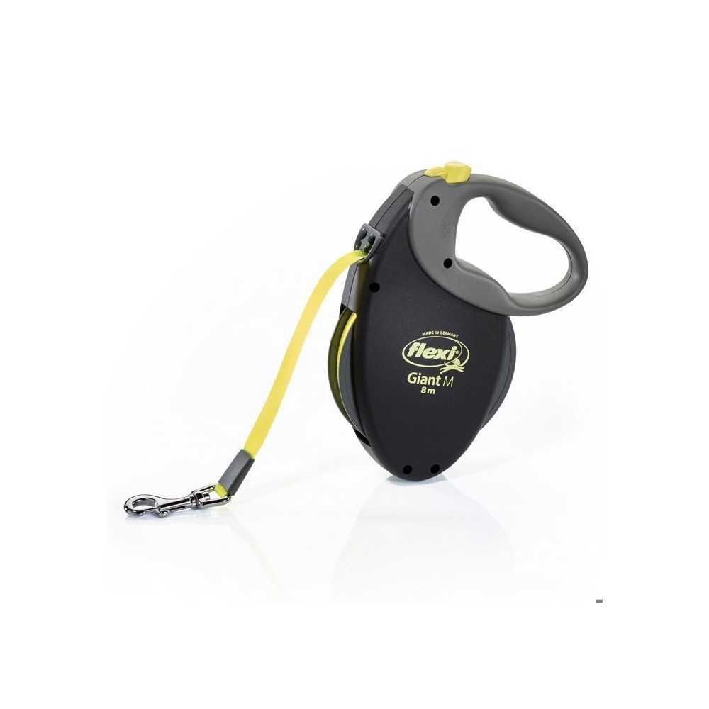 Laisse sangle TRIXIE flexi GIANT - Taille M - 8m - Noir et jaune fluo