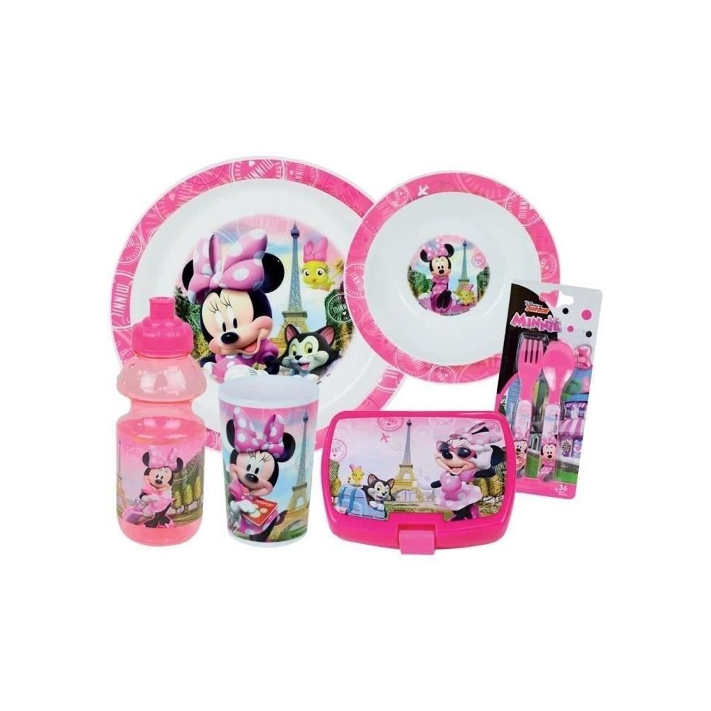 Lot Vaisselle Disney Minnie - FUN HOUSE - 006377 - Verre, Assiette Cre