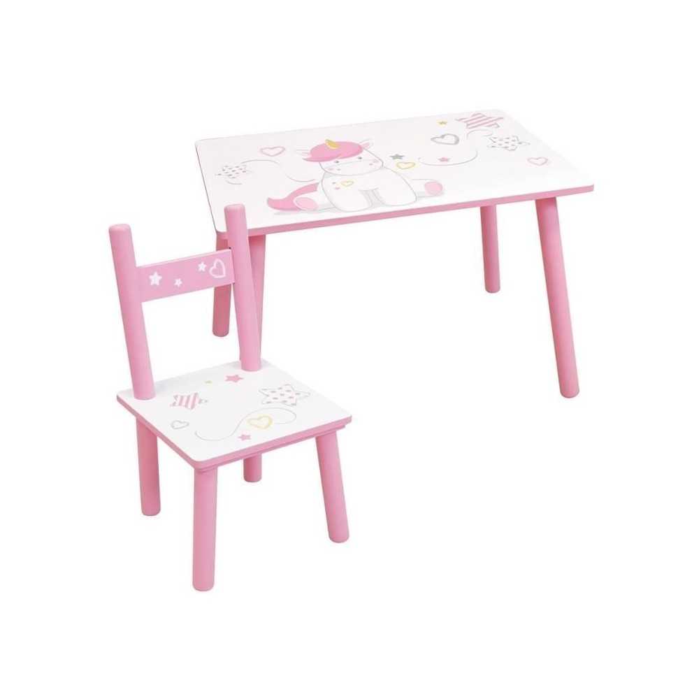 FUN HOUSE - Table licorne h 41,5 cm x l 61 cm x p 42 cm avec une chais