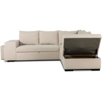 Canapé d'angle convertible réversible 4 places MITCHELL - Tissu Beige - L 247 x P 91 x H 205 cm - Coffre de rangement