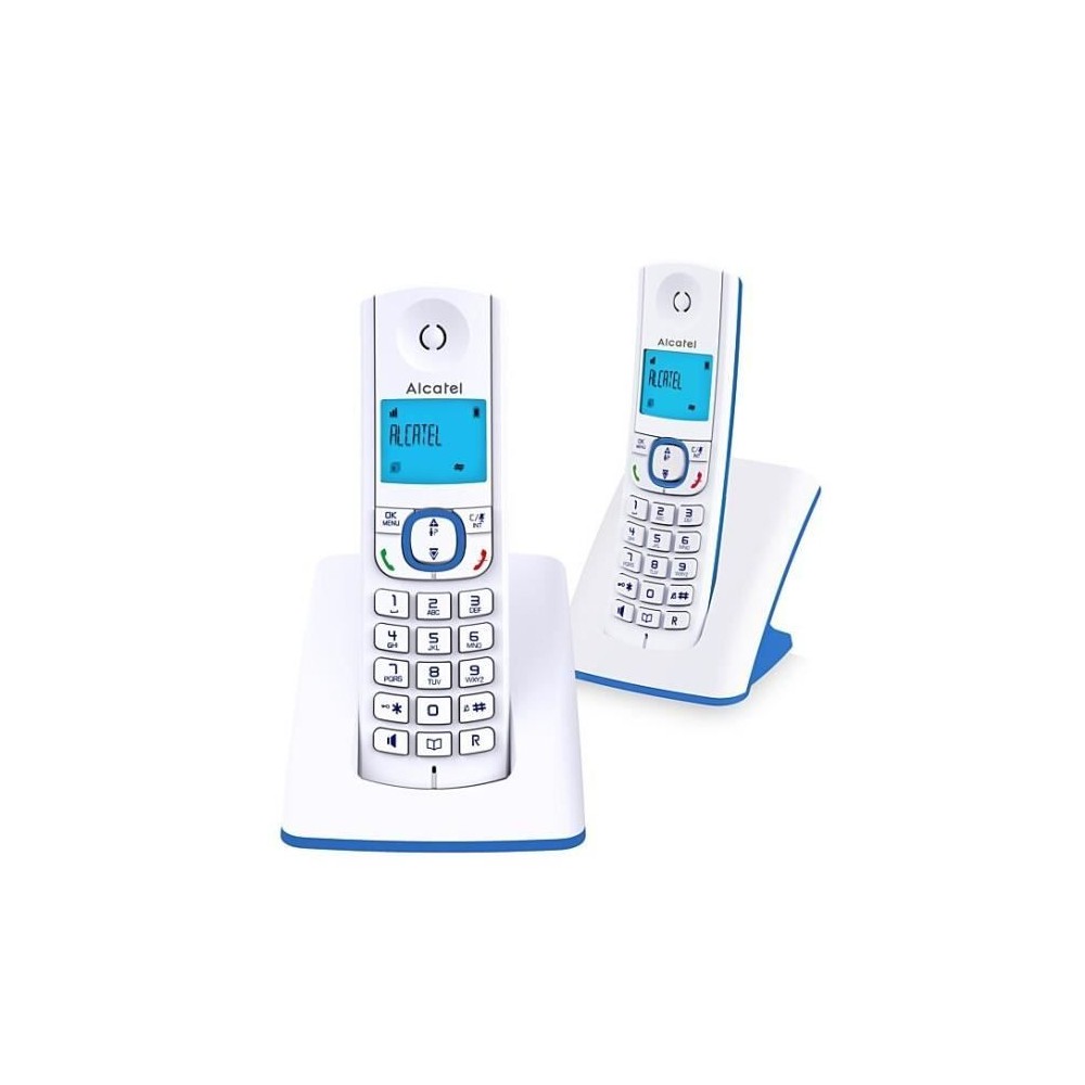 Téléphone sans fil - ALCATEL - F530 Duo - 2 combinés, blocage d'appels, mains libres, 2 mémoires directes, Blanc/Bleu