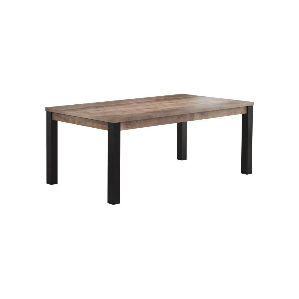 Table a manger EMILE 10 personnes - Mélamine chene brun tabac et noir mat - L200 x P100 x H77 cm - TRENDTEAM