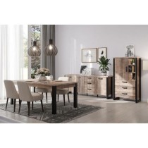 Table a manger EMILE 10 personnes - Mélamine chene brun tabac et noir mat - L200 x P100 x H77 cm - TRENDTEAM