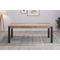 Table a manger EMILE 10 personnes - Mélamine chene brun tabac et noir mat - L200 x P100 x H77 cm - TRENDTEAM