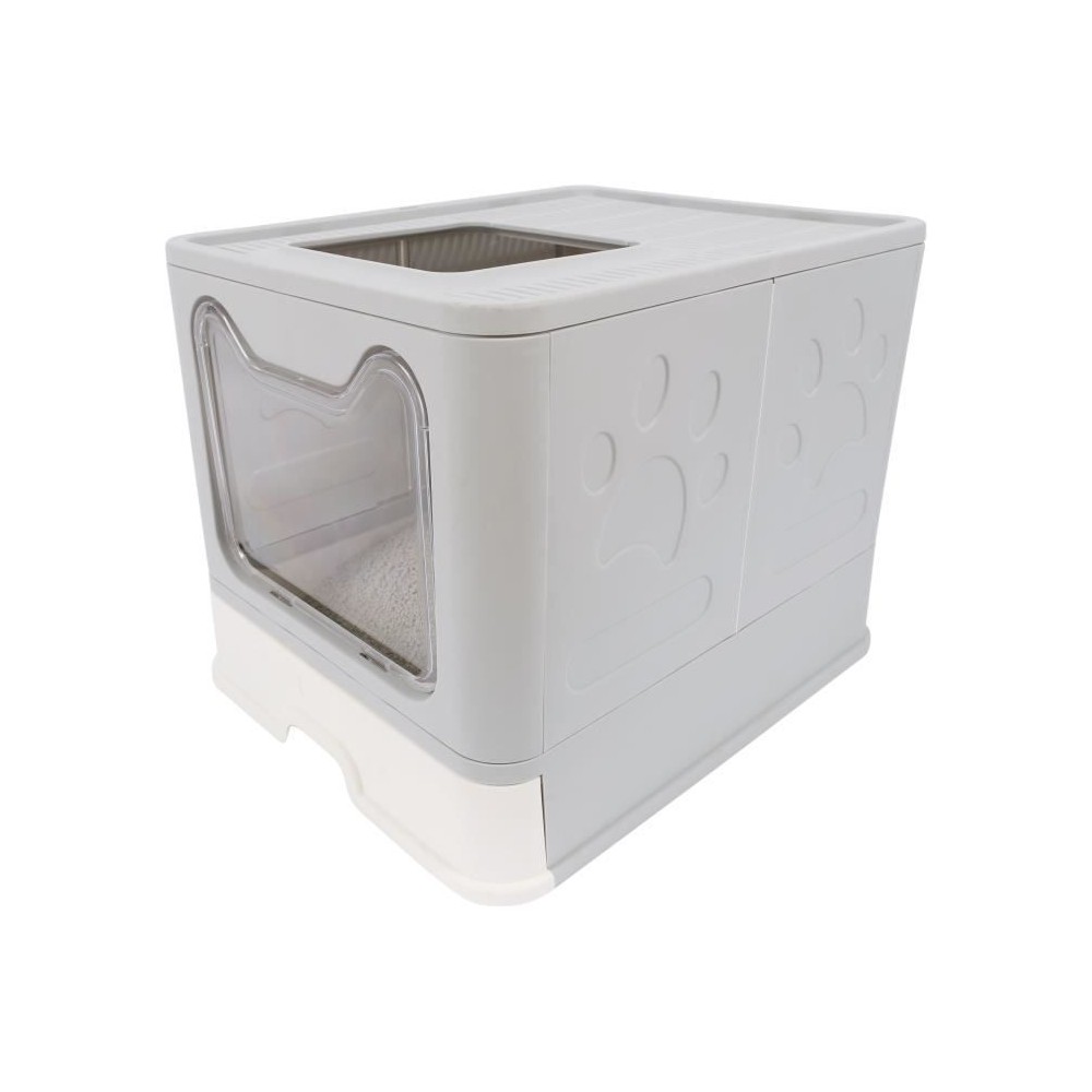 Maison de toilette - M PETS - SILE TOP - Gris - 51 x 41 x 12.5 cm - Pratique, démontable, tiroir coulissant, pelle incluse