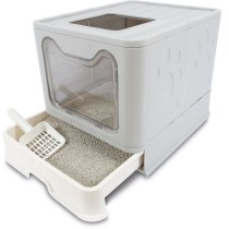 Maison de toilette - M PETS - SILE TOP - Gris - 51 x 41 x 12.5 cm - Pratique, démontable, tiroir coulissant, pelle incluse