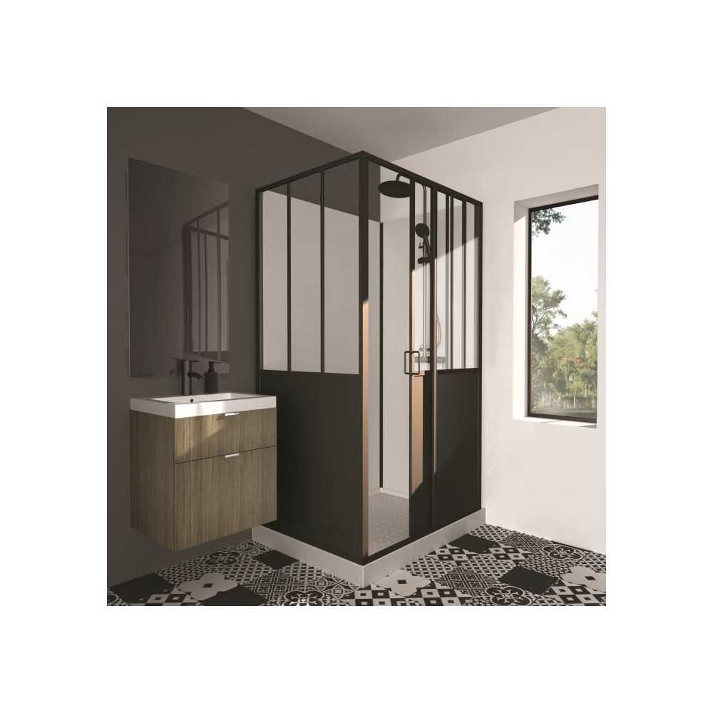 CABINE DE DOUCHE 90X120X220 STYLE INDUSTRIEL NOIR