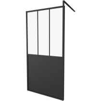 Paroi Fixe 100x200 Style Industriel Noir - Verre Transparent - Avec Ca