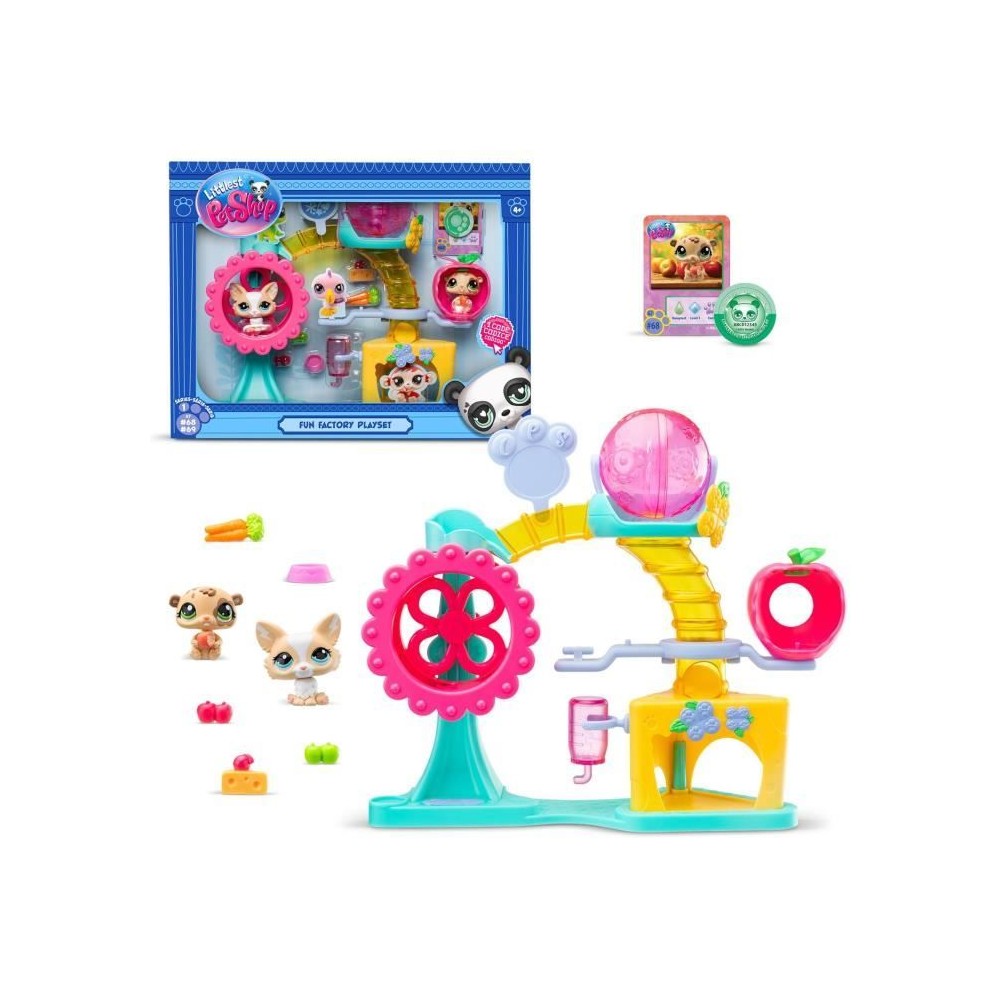 BANDAI - Littlest Pet Shop - Coffret Fun Factory - Ensemble de jeu avec 2 animaux, décor et accessoires - BF00519