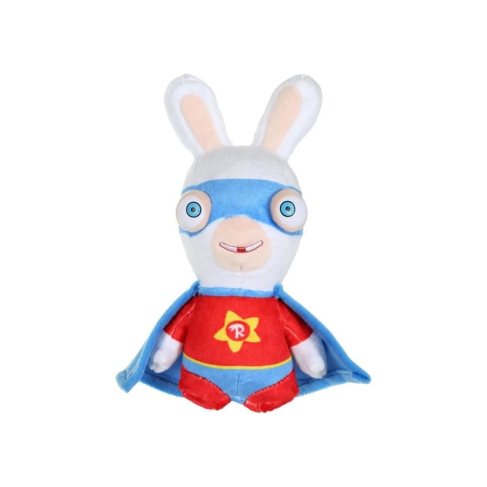 LAPINS CRETINS Peluche Super-Héros Rouge Sonore - 18 cm