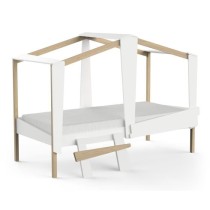 DEMEYERE Lit cabane enfant avec grand tiroir - 90 x 200 cm - Décor Blanc mat et chene - Sommier inlcus