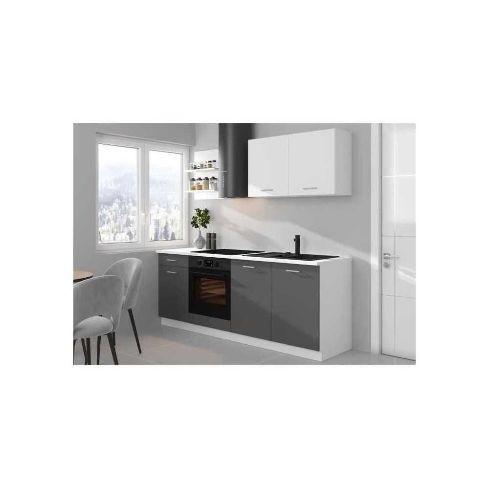 Cuisine complete PREGO - L 210 cm - Décor gris Graphit - Plan de trav