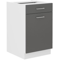 Meuble bas cuisine - 1 Porte 1 Tiroir - Décor Gris - L 50 x P 60 x H