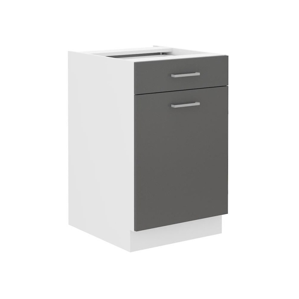 Meuble bas cuisine - 1 Porte 1 Tiroir - Décor Gris - L 50 x P 60 x H