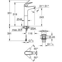 Mitigeur monocommande vasque a poser - GROHE Swift - 24331001 - Chrom