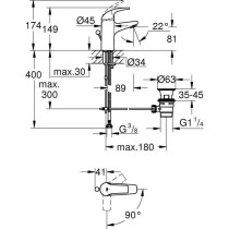 GROHE Mitigeur monocommande lavabo salle de bains Start Curve, taille