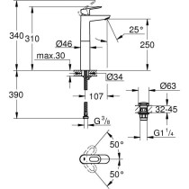 Mitigeur monocommande vasque a poser - GROHE - Taille XL - Chromé - H