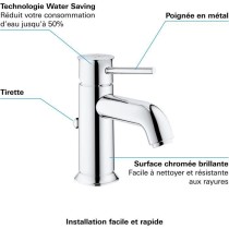 Mitigeur lavabo GROHE Start Classic - Tirette de vidage - Économie d'